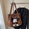 Нишевый дизайн леопардовый принт повседневная модная сумка женская новая сумка-тоут с куклой Микки большая вместимость легкая сумка для покупок