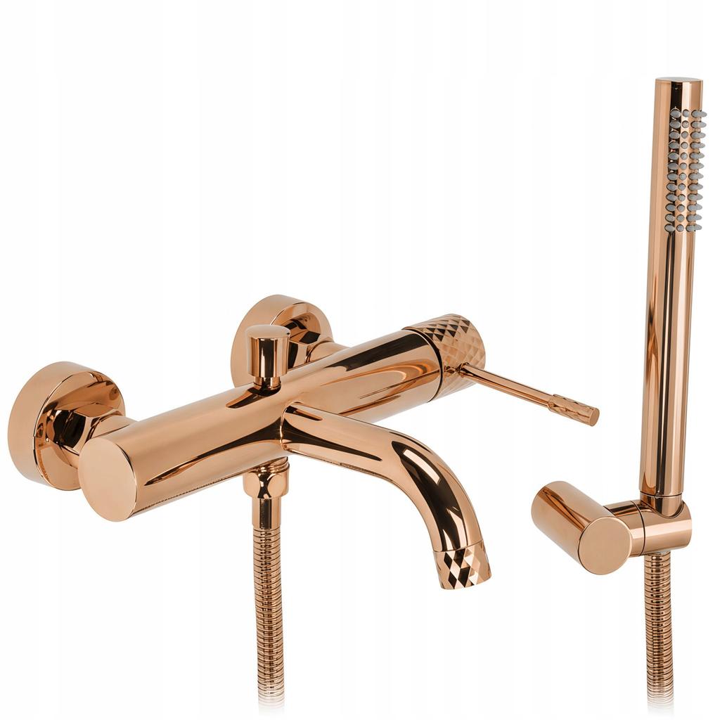 Lungo Diamond Surface-Mounted Copper Glossy Bathtub Faucet Wall-Mounted Shower Head