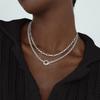 Gold Layered Necklace for Women K Gold Plated Necklace Women Cuban Link Paperclip Chain Toggle Clasp Necklace Zircon for Women