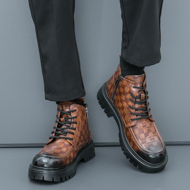 Fashion Men's Crocodile Skin Lace-up Short Boots Good Quality Leather Shoes Male Winter Business Formal Platform Boots Winter Men Shoes