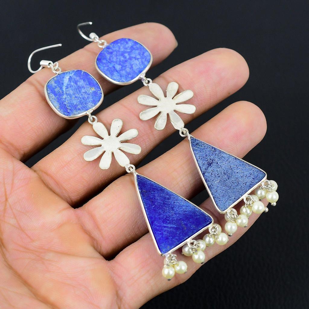 Natural Lapis Lazuli Daughter Wedding Dangle New Earrings 925 Sterling Silver