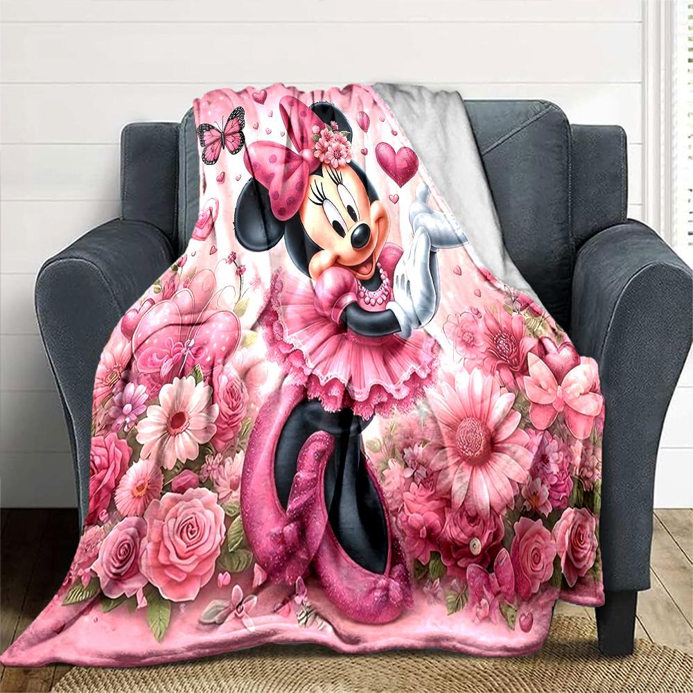 1pc Pink, butterflies, and cute Minnie Mouse blanket Lightweight Flannel Throw for Sofa Bed Travel Camping Livingroom Office Couch Chair