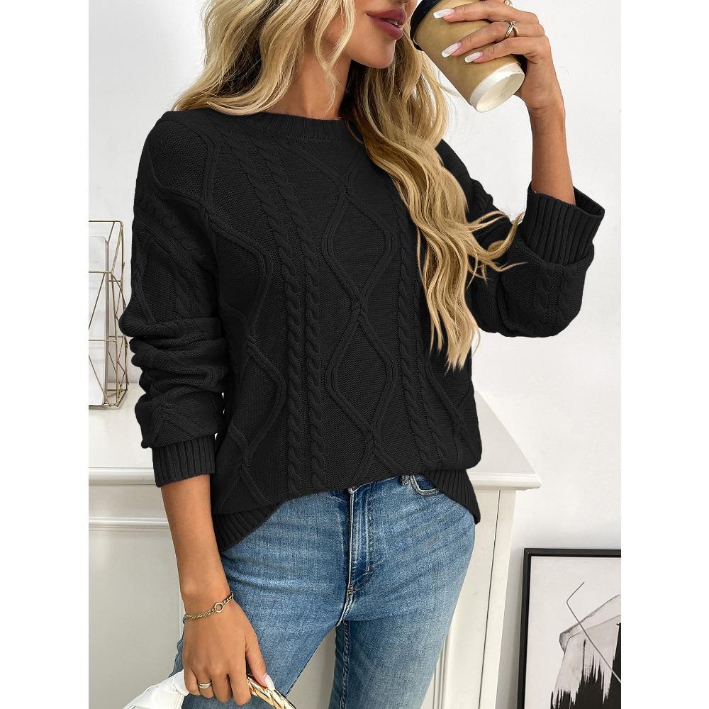 Autumn and Winter Round Neck Loose Retro Cable Knit Women's Sweaters