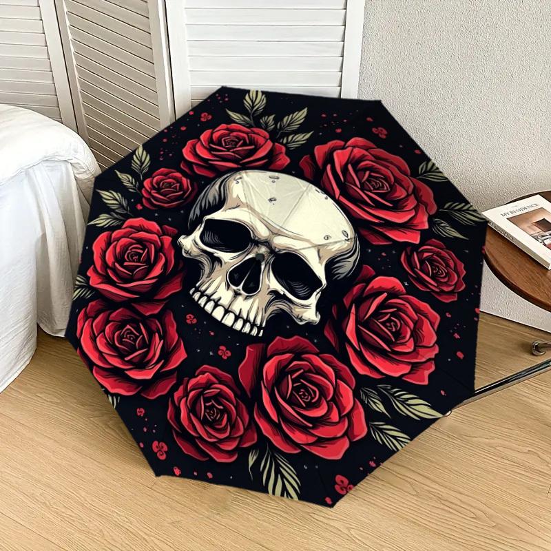 1pc Skull Roses Dark Artwork Umbrella with Plastic Handle,Suitable for All Seasons Home Travel Outdoor UmbrellaDD1663