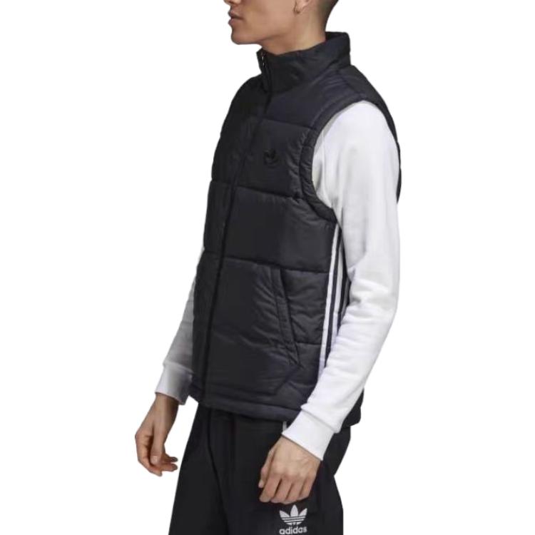 Adidas Originals Logo Print Straight Collar Warm Casual Vest Men Vests Black GE1296
