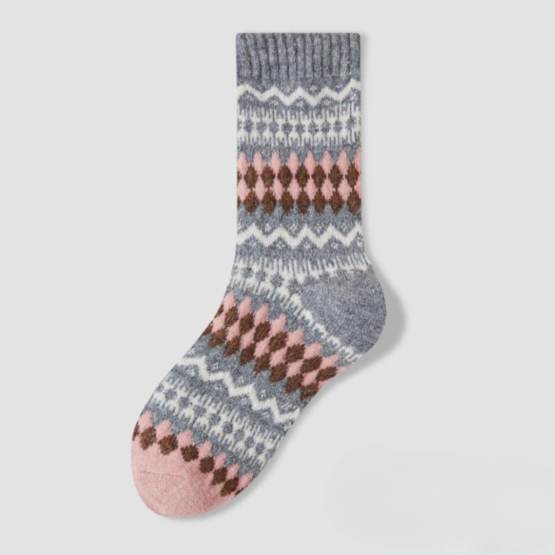 Шерстяные носки - Детские винтажные носки в этническом стиле Fair Isle, средней длины, для зимы, толстые и теплые носки с начесом