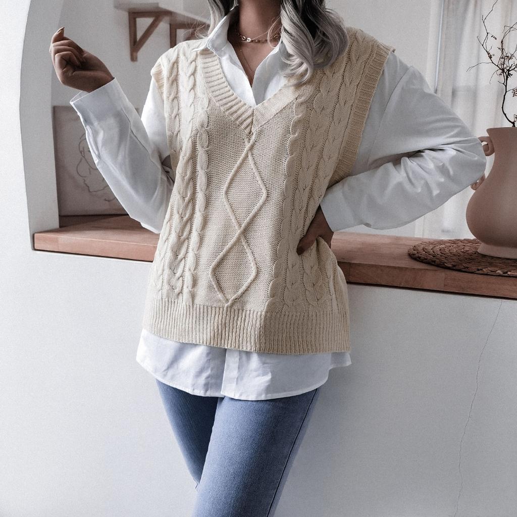 Women's And Winter V-Neck Top Campus Casual Loose Knit Vest Sweater