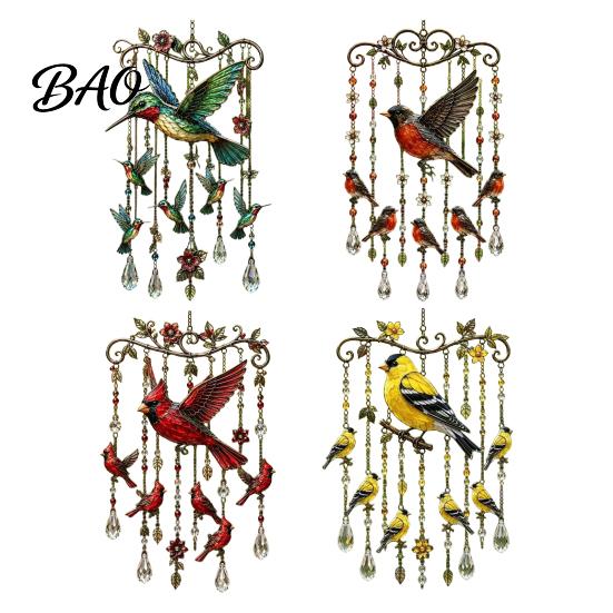 Natural White Noise Chime Graceful Bird Wind Chimes, Chimes for Outside, Metal Hanging Crystal Suncatchers with Pendants Garden Yard Decor Bead