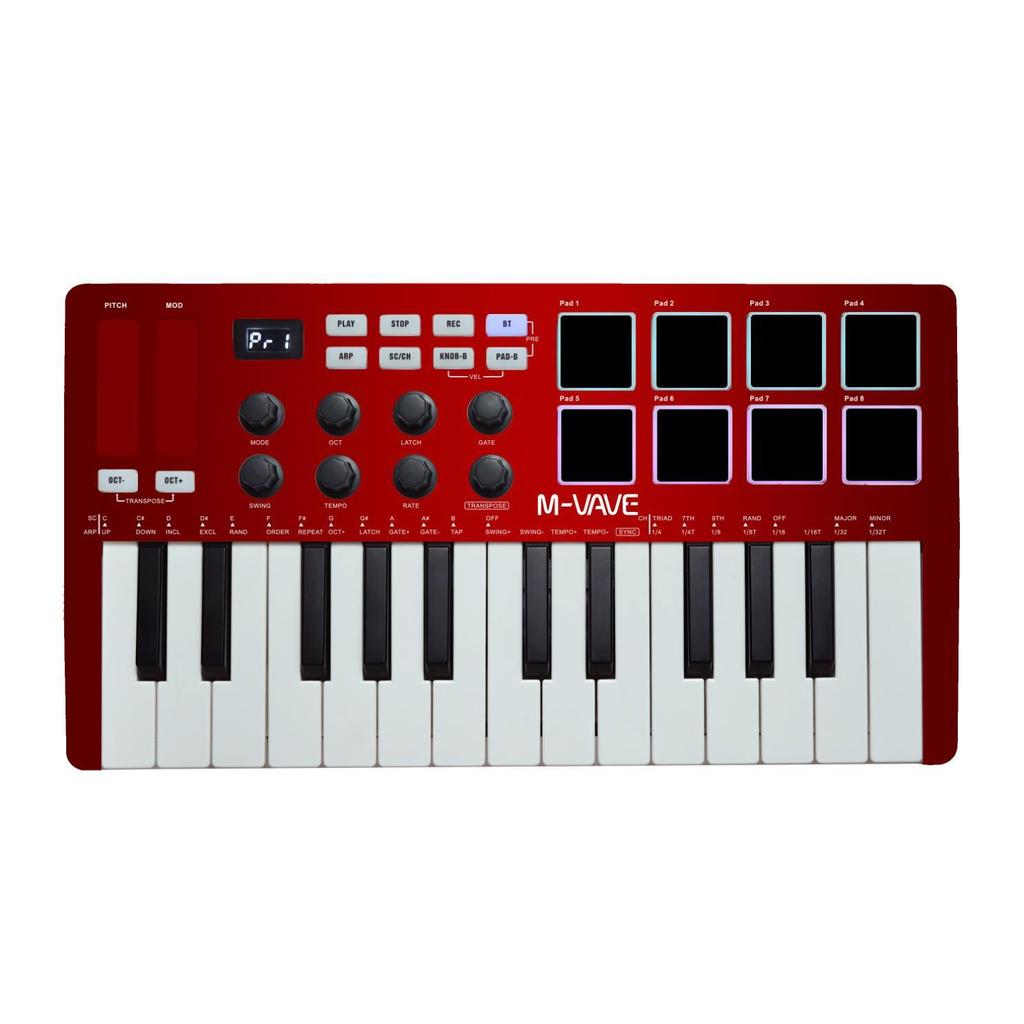 SMK-25 Key MIDI Controller W/8 RGB Pads/8 Assignable 360°knobs/Bluetooth 5.0/USB-B Type Interface/2000mAh Battery Powered