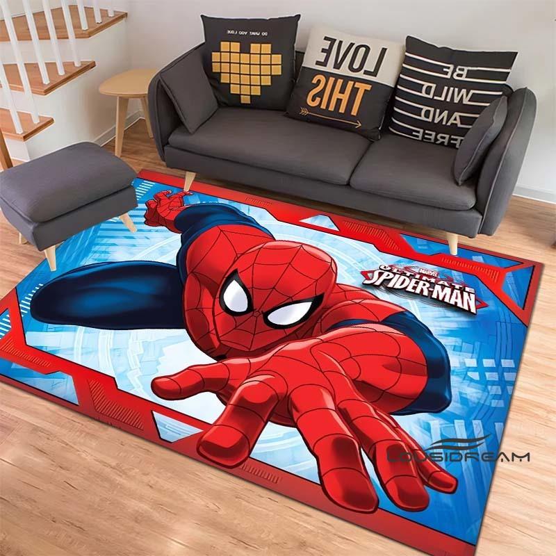 3D-Printed Cartoon Spider-Man Rug — Ideal for Home Decor (Bedroom, Living Room, etc.); Fluffy Square Carpet, Soft Area Rug, and