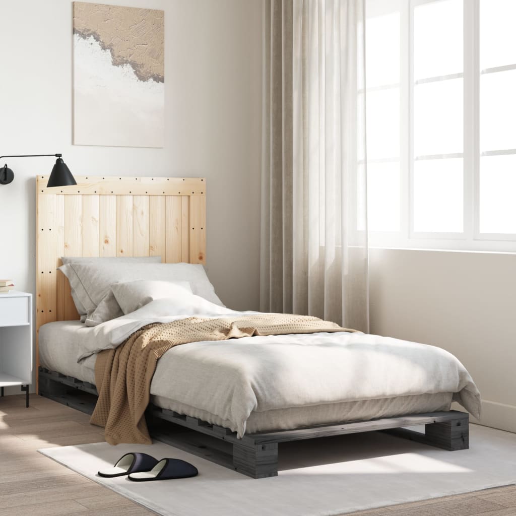 Solid Wood Bed with Headboard Gray 90x200 cm Pine