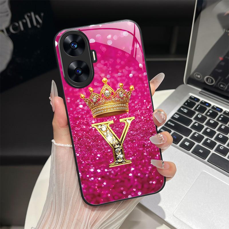 Чехол для Realme C55 4G Модные буквы Жесткие задние крышки из закаленного стекла Для Realme Narzo N55 NarzoN55 C55 RMX3710 Чехол для телефона