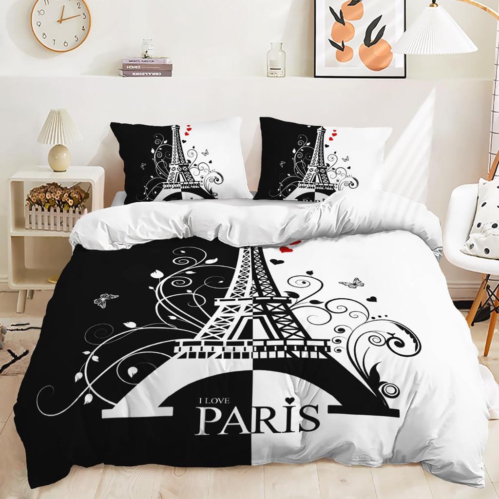 Винтажный пододеяльник размера Twin/King с Эйфелевой башней, Романтический парижский цветочный комплект постельного белья для детей и взрослых, Цветочный пододеяльник во французском стиле