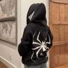 Пальто унисекс с принтом паука в темном стиле панк, костюм унисекс на Хэллоуин, хип-хоп, мягкое плюшевое пальто на молнии с длинными рукавами и капюшоном, зимне-осеннее пальто