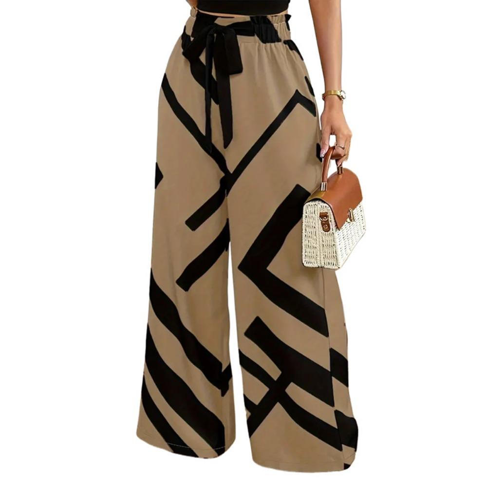 Wide Leg Pants for Women 2024 Fashion Striped Print Pantalones Spring Summer Casual Loose Lace Up Clothing