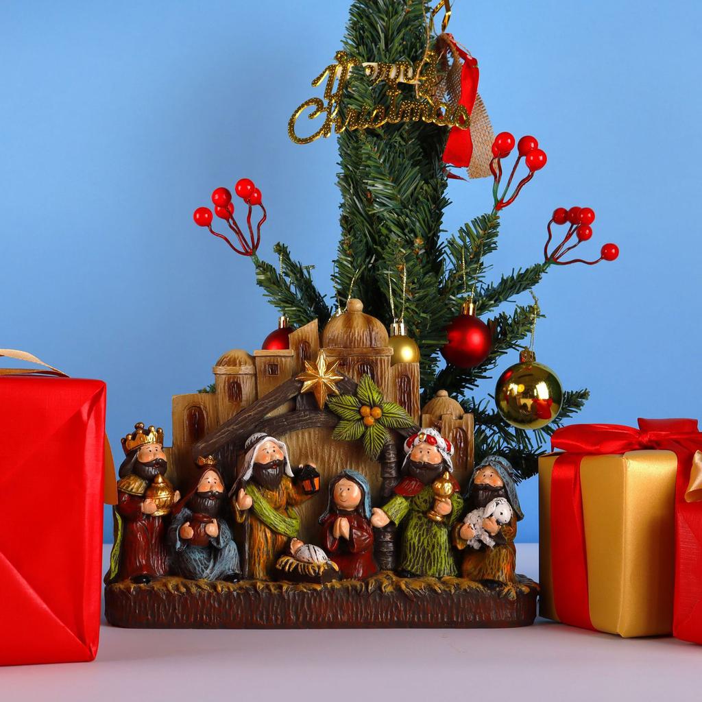 Миниатюрная рождественская сцена с подсветкой, настольное украшение из рождественской коллекции
