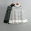 Autumn and Winter Women's Sweater Knit Sweater Pullover Clashing Stripes High Neck Loose Casual Sweater