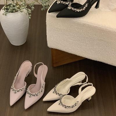 Нишевые туфли на высоком каблуке с острым носком, черные сандалии с головкой-сумкой из страз, туфли феи, темпераментные одинарные туфли