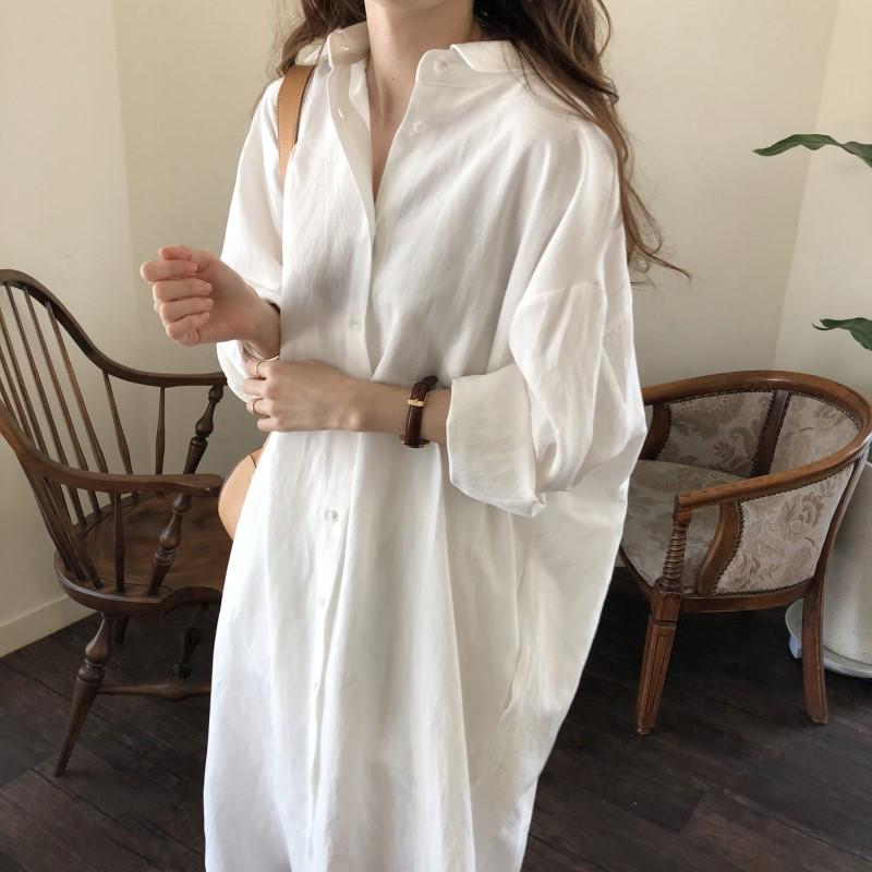Minimalist Long Over The Knee Shirt, Color Lapel Cardigan Shirt, Sun Protection Air-conditioned Shirt
