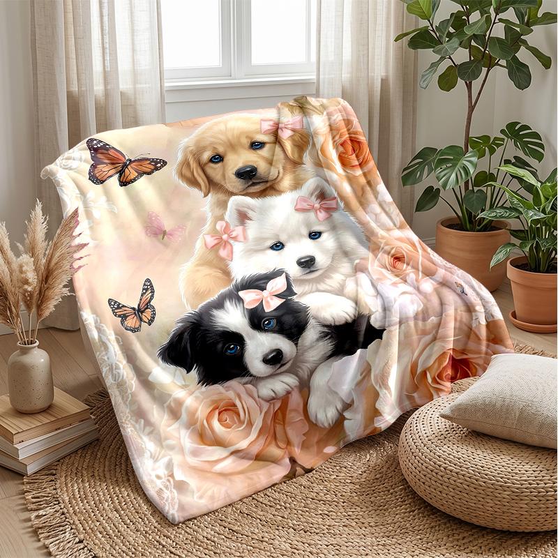Butterflies Flowers Puppies Kittens blanket Personalized Name Flannel Blanket Soft Cozy Plush Throw for Sofa Bed Lightweight Home Decor