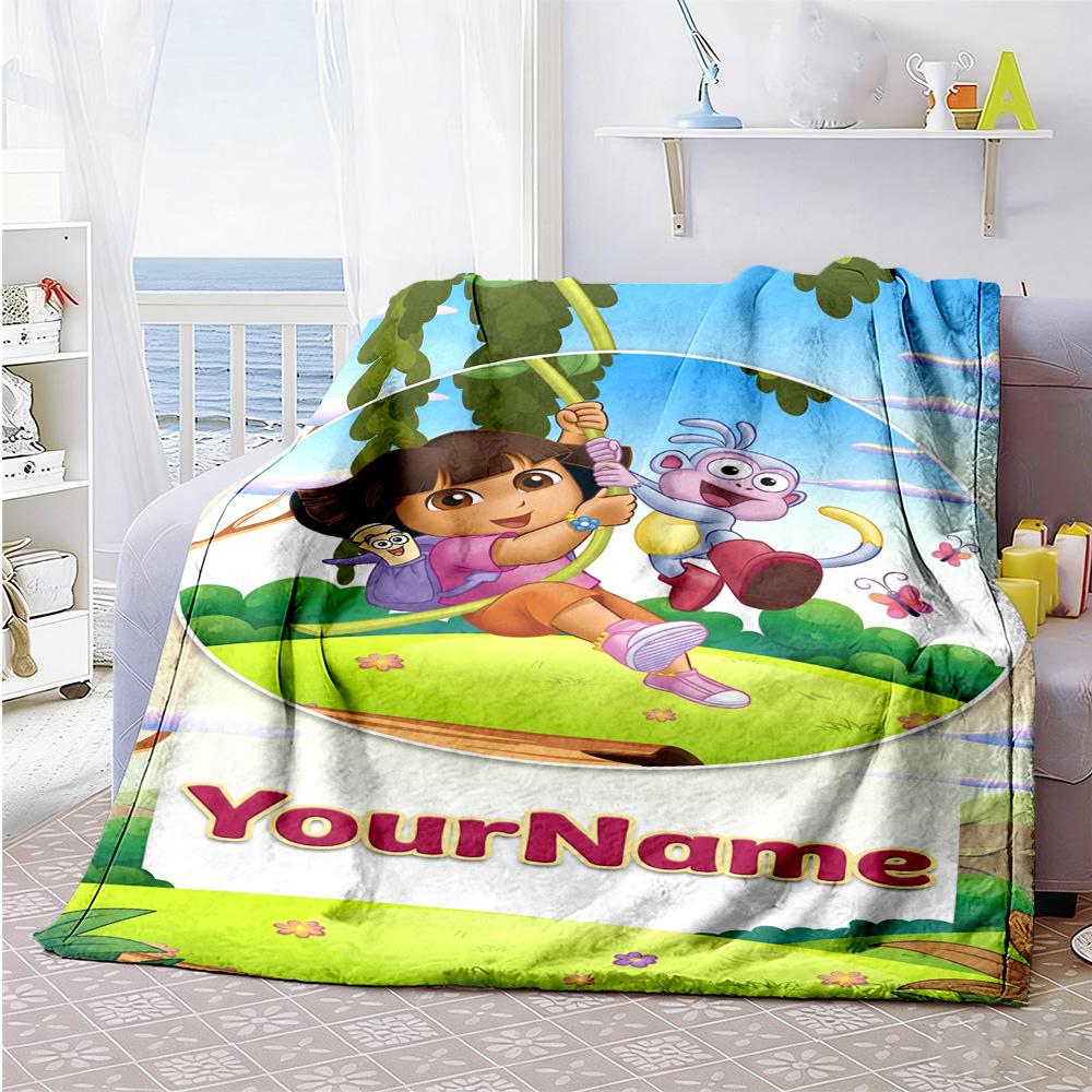 Dora Explorer Customize Text Blanket Gift Customizable Blanket Durable Comfort Versatile for Living Room Picnics Home Decor Bed for All Occasions