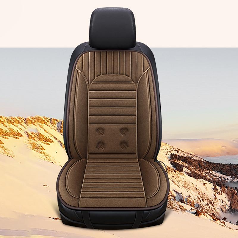 12V Heated Car Seat Cushion Winter Plush Warm Non-slip Breathable Universal Car Front Seat Heater Electric Heating Pads Set