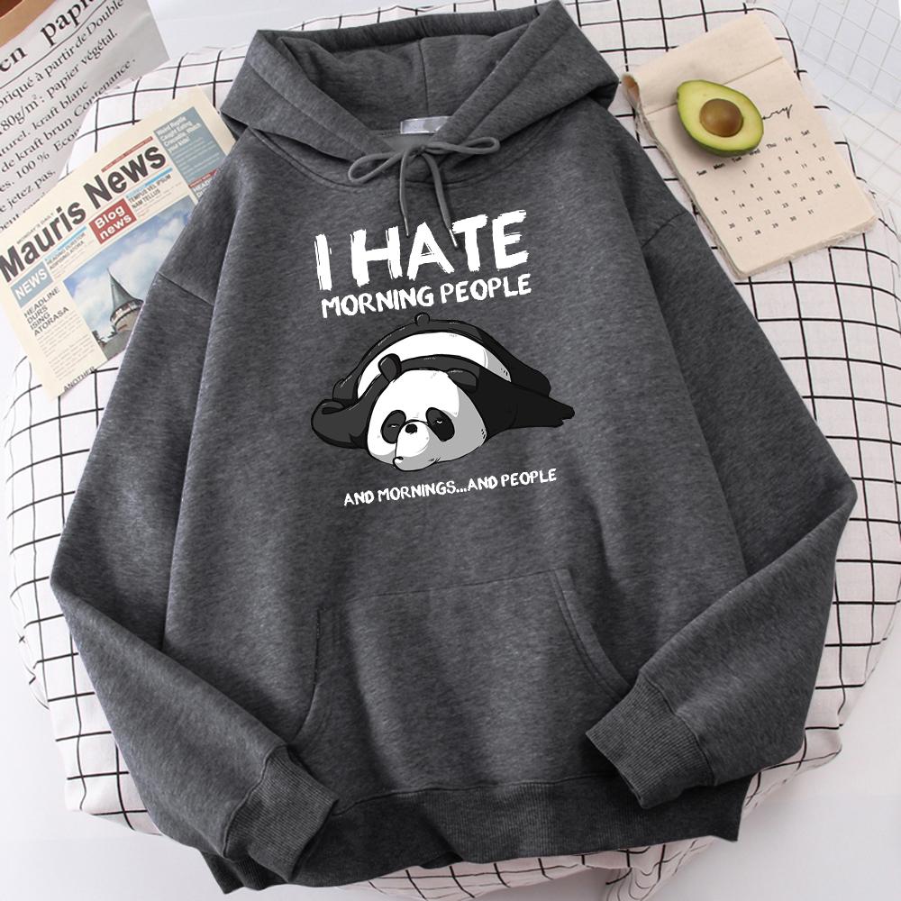 Ленивая панда, я ненавижу утренних людей, толстовка с принтом, женская повседневная модная толстовка с капюшоном, осенняя мягкая толстовка в стиле Харадзюку, теплая спортивная одежда для мужчин