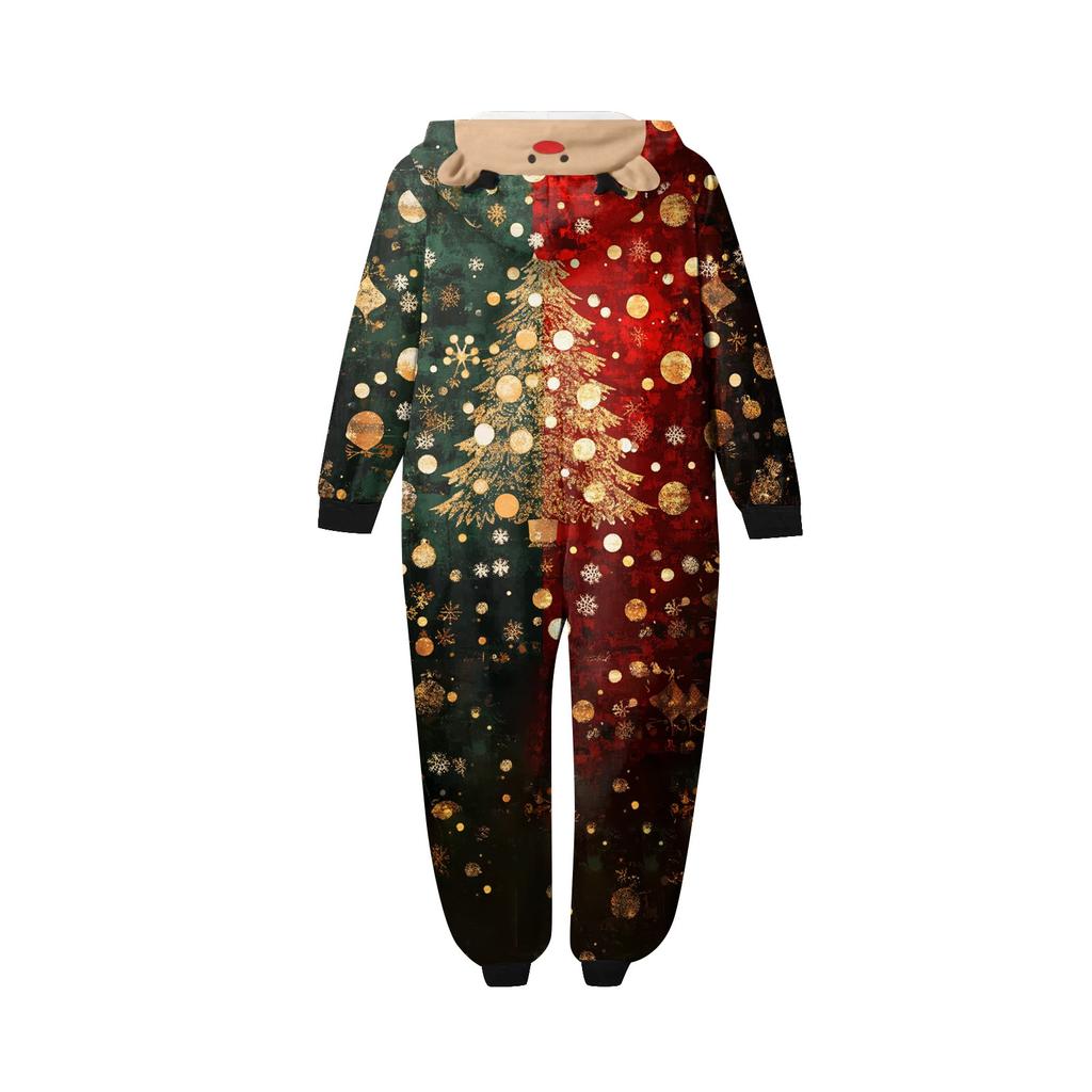 Christmas Print Family Matching Hooded Long Sleeved Zippered Jumpsuit Set