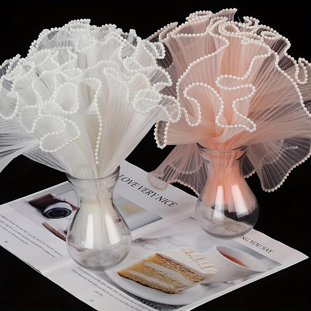 1pc 28cm*4 Yards Pearl Wavy Veil Flower Packaging Lace Bouquet DIY Baking Cake Decoration Flower Packaging Materials