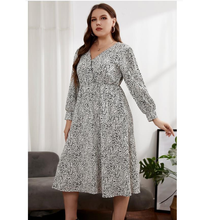Autumn Fashion Elastic Waist Women Sexy & Club Print Plus Size A-line Ladies Dresses