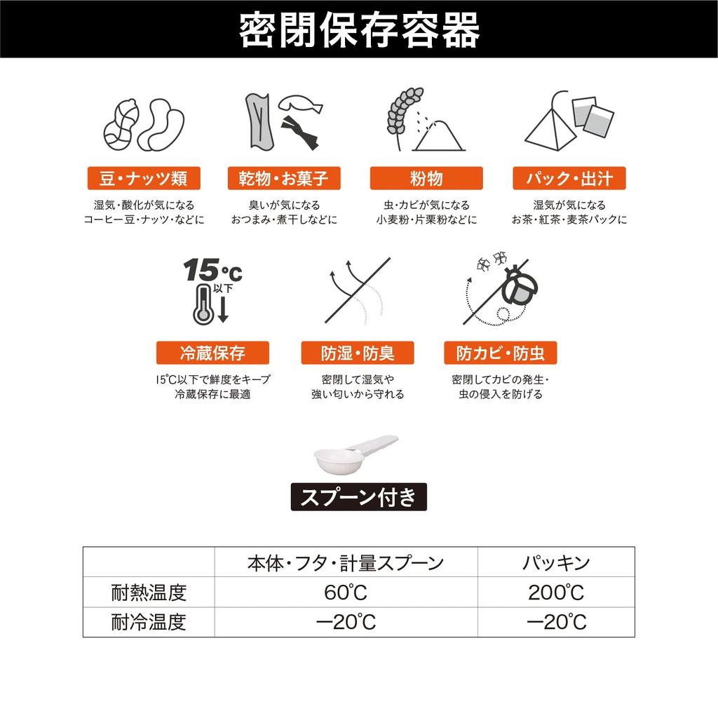 Герметичный контейнер для хранения CB Japan с мерной ложкой Wide, подходит для сушеных продуктов и даси, PAKAPAKA Atomic 1,2 л, для холодильника, широкое горлышко, для бобов, орехов, товаров,