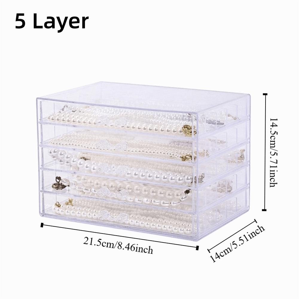 3/5 Layer Transparent Necklace Storage Box Waterproof Jewelry Storage Drawer  for Women