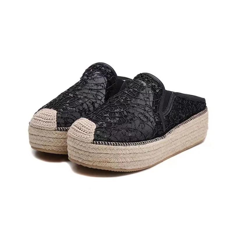 Мода 2025 Лето Новые Кружевные Женские Шлепанцы с Закрытым Носком Горячая Распродажа Дышащие Сандалии на Платформе Уличные Повседневные Шлепанцы Zapatos