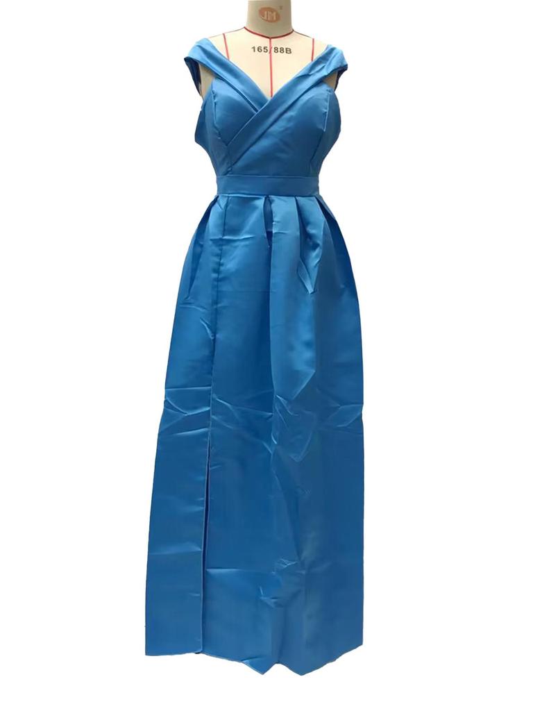 Women's 2025 Summer Satin Deep V-neck Evening Dress - Multi-color European & American Style