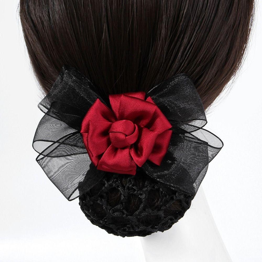 Korean Style Flower Snood Spring Clip Ponytail Clip Bow Hair Net Temperament Crochet Bun Net  Bank