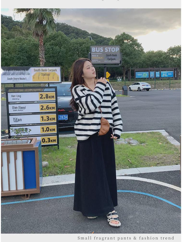 Женская длинная юбка в Корейском стиле с большой складкой и высокой талией - Осень/Зима, облегающий и свободный крой