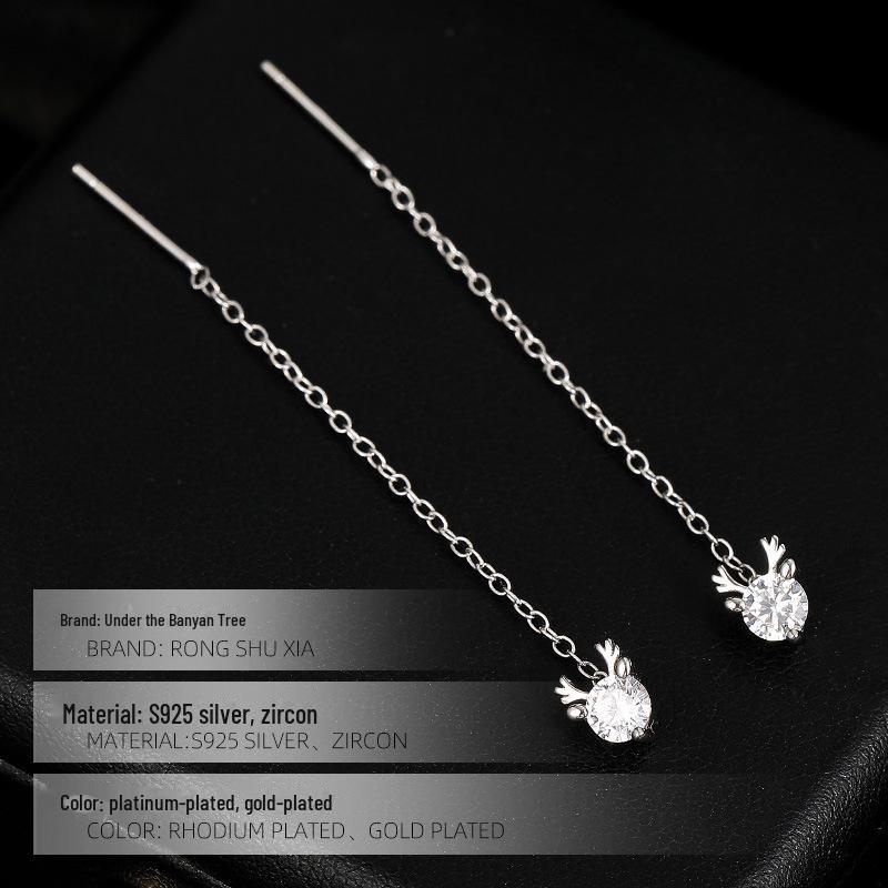 Серьги-кисточки из оленьего рога Banyan Tree S925 из серебра для женщин с бриллиантовыми акцентами