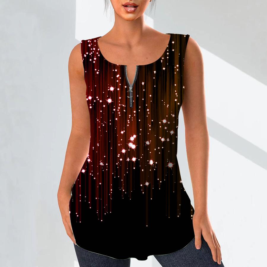 Women's Fashion V Neck Shirts Casual Tops T-shirt Ladies 3D Glowing Point Print Vest Plus Size Sleeveless Blouse Tank Tops