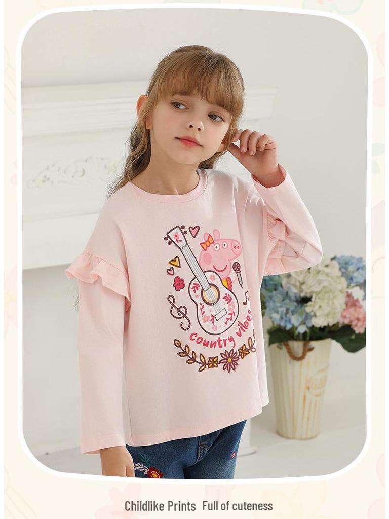 Футболка с длинным рукавом для девочек Peppa Pig - Стильный принцессный дизайн для весны/осени