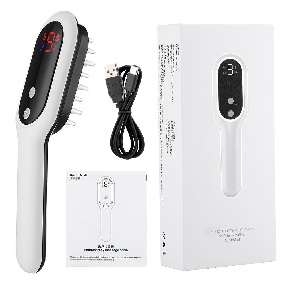 3 скорости Электрическая массажная расческа Меридианный массажер для головы Против выпадения волос Красный свет Синий свет Магнитная терапия Массаж Устройство для ухода за волосами 18*4,5*3см