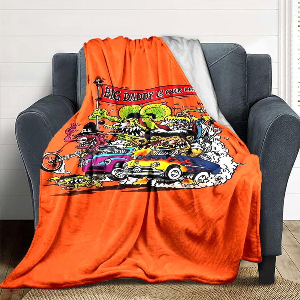 1pc Big Daddy Hot Rods Soft Flannel All Season Throw for Home, Office, Outdoor UseDurable Comfort Soft Warm Throw for Home