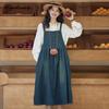 Chinese Style Autumn Spring Women Casual Loose Sundress Suspenders Oversized Denim Dress Vintage Sleeveless Midi Dress