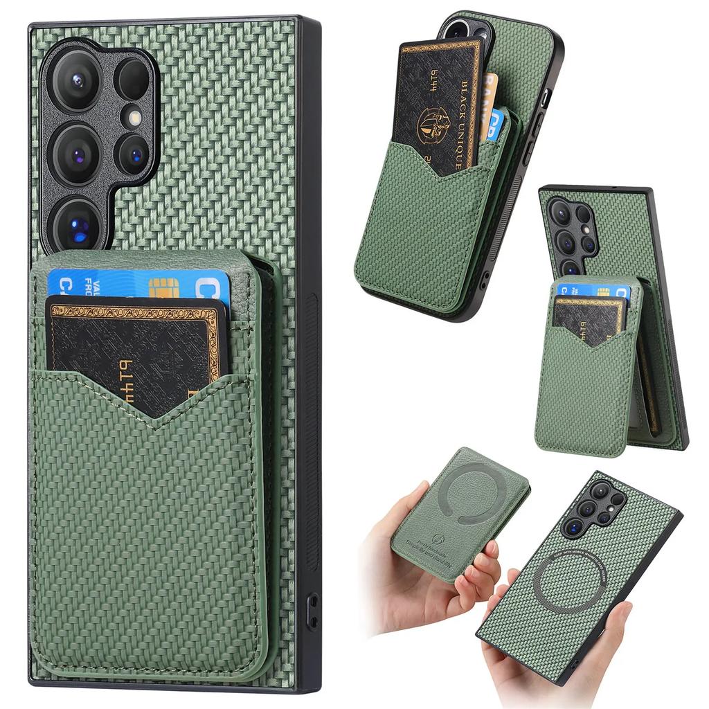 Carbon Fiber Wallet with Card Holder Phone Case for Samsung Galaxy S10 S20 S21 S22 Plus S23 S24 FE Note 20 Ultra Leather Cover