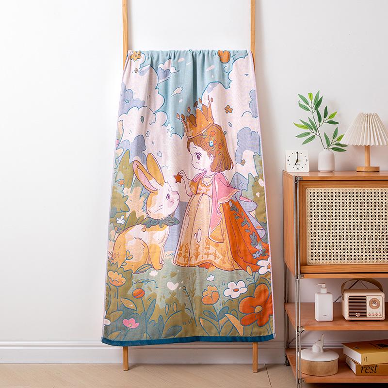 Extra Large Cotton Gauze Cartoon Bath Towel - Soft, Quick-Drying for Adults & Kids