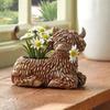 Novelty Highland Yak Flower Pot Resin Ornament, Highland Cow Home Living Room Desktop Sculpture Plant Flower Pot Decoration, Holiday Gift