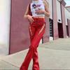 Woman Pants High Waist Pants Hollow Out Bandage Sexy Autumn Trend Leather Club Slim Streetwear Weird Puss Faux PU Y2K Trousers