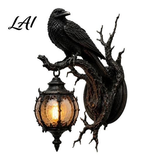 Fine Carved Wall Lamps for Bedroom Decor Vintage Crow on Branch Lamp Gothic Dragon Sconce Artistic Hand Office Living Room Bedroom Fantasy
