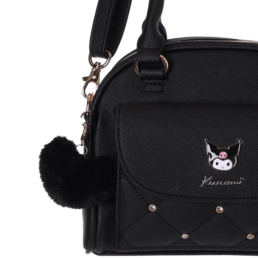 Sanrio Characters Boston Shoulder x x Synthetic Leather Bag, 16.5 19.5 10cm, 347g, (Kuromi)
