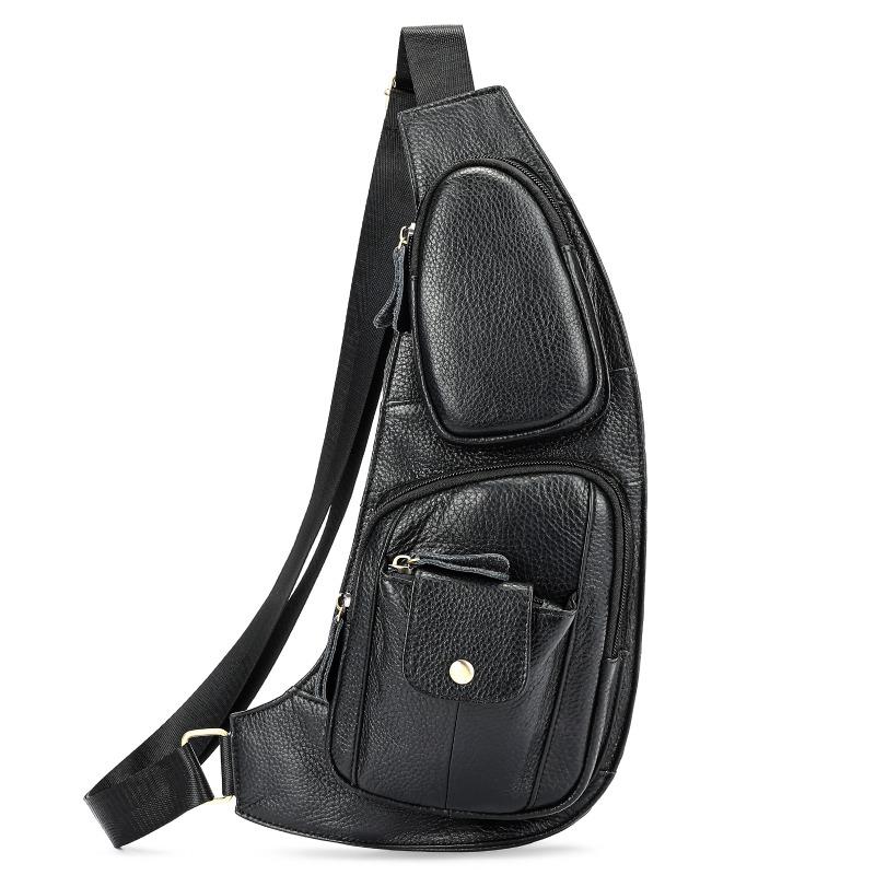 Genuine Leather Men's Chest Bag Premium Sense Cowhide Casual Chest Bag Men's Shoulder Crossbody Bag