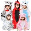Children Kigurumi Cat Onesie Pajama Girl Jumpsuit Animal Sleepwear Overall Hooded Pajama Without Shoes
